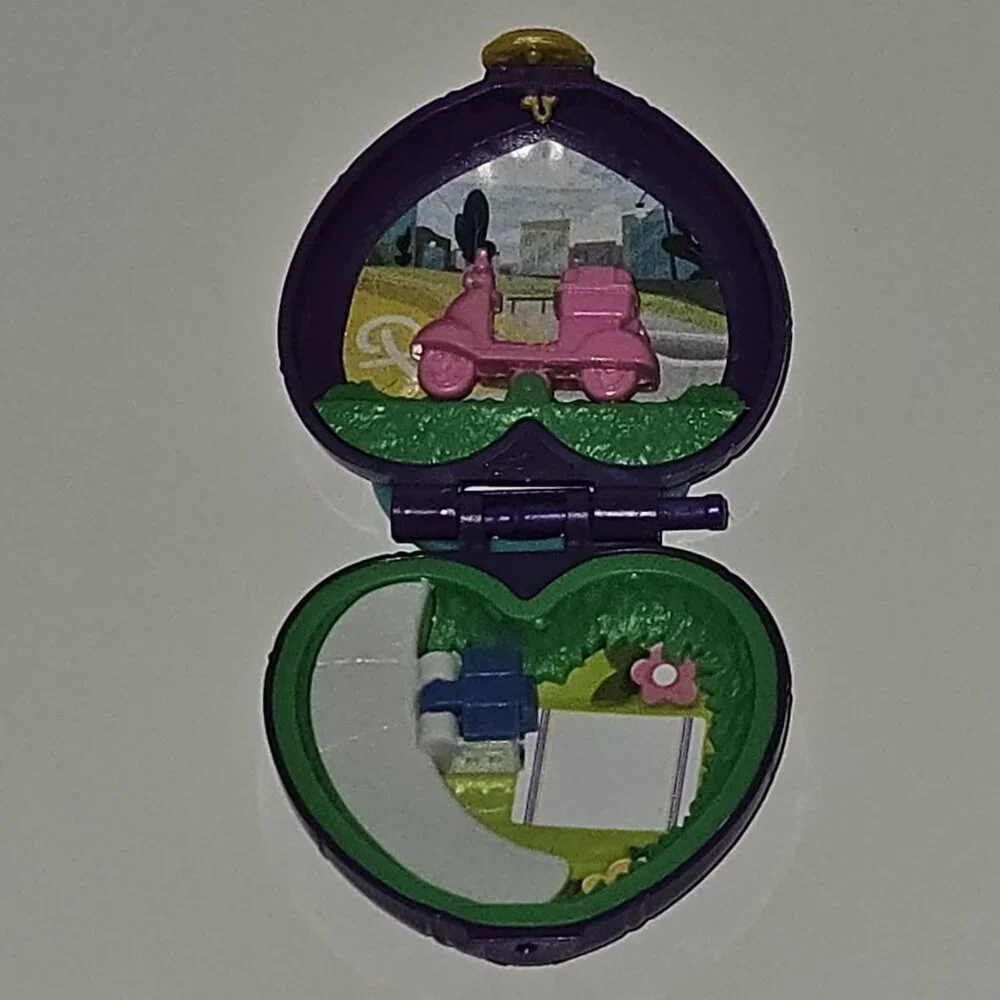 Mattel Mini Polly Pocket World Purple Heart Compact Pink Scooter Lot AS IS READ